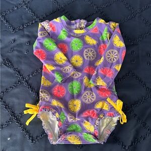 Ruffle Butts Neon Citrus Long-Sleeve Baby Swimsuit